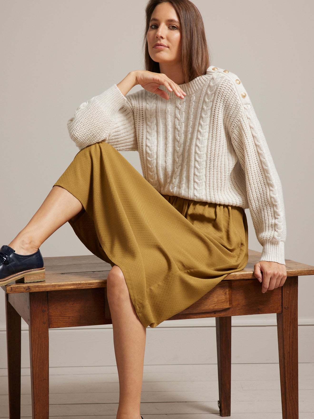 Jupe mi-longue unie femme viscose dobby
