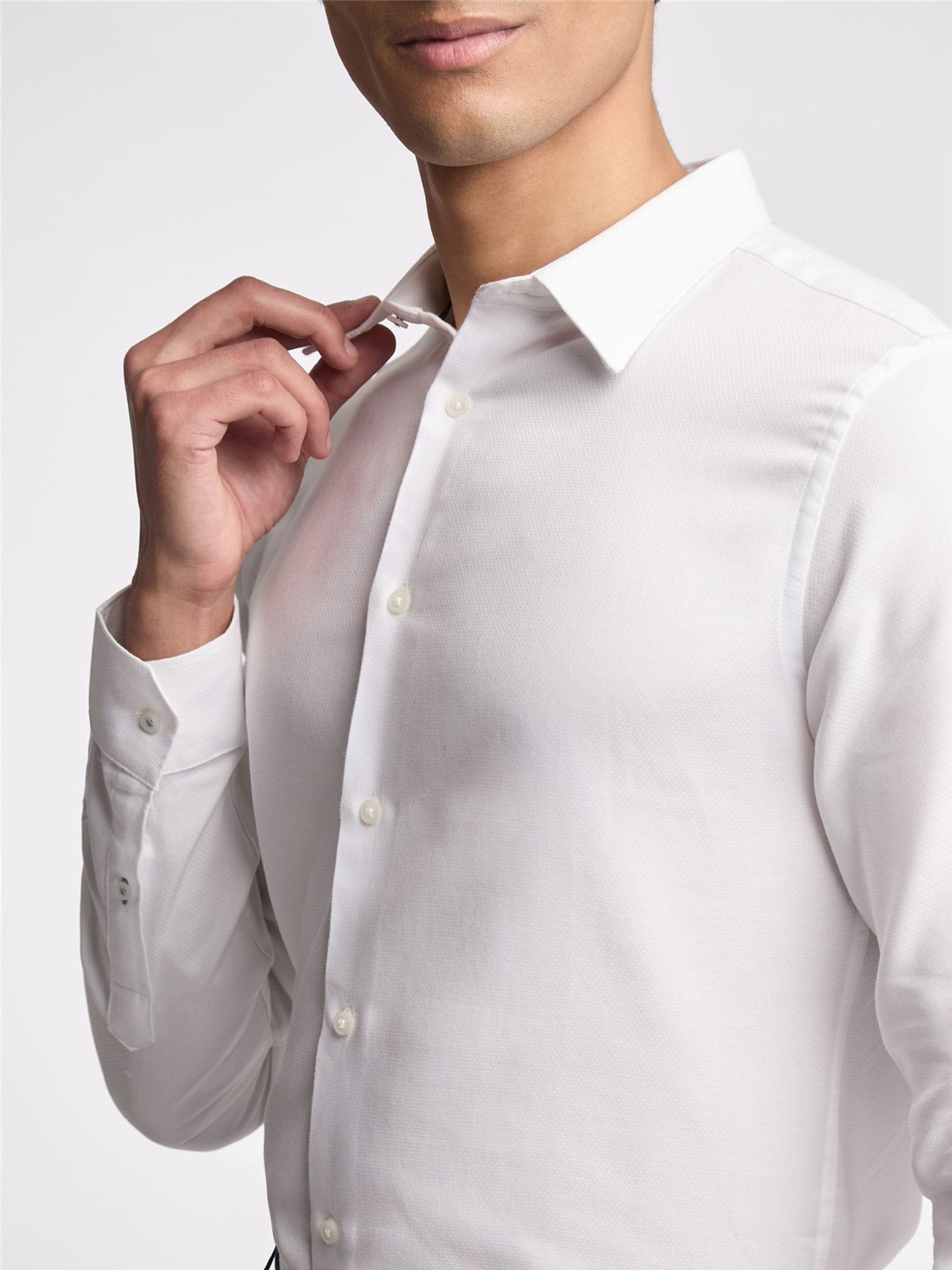 Ted Baker Tailoring 100% katoenen Jorvic wit overhemd met textuur