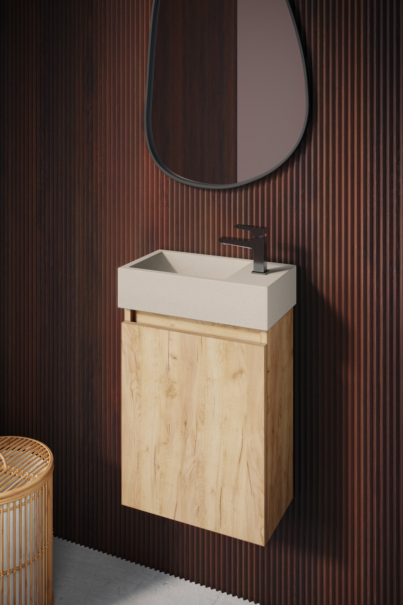 Fontana Crest toiletmeubel warm eiken 40x22cm met beige fontein rechts