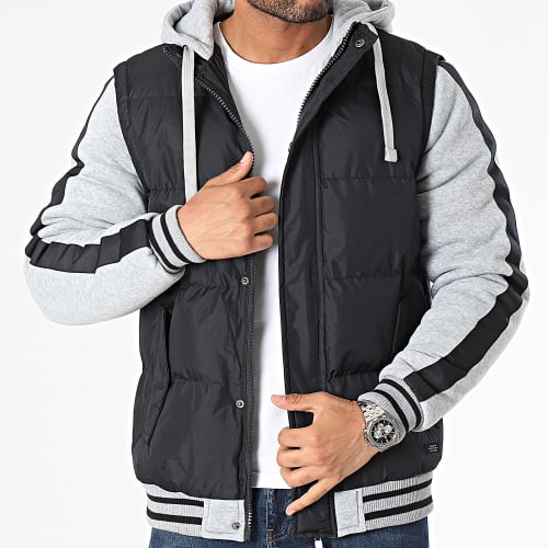 Veste Zippée Capuche A Bandes 20714935 Noir Gris Chiné