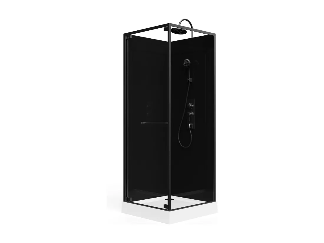 Cabine de douche installation réversible - Hauteur ajustable - Noir - L80 x l80 x H209/229 cm - BADONI