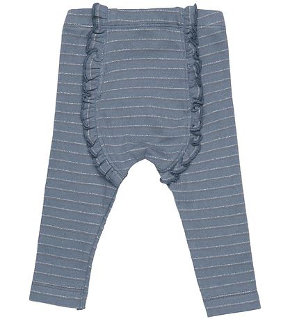 Minymo Leggings - Rib - Blåe Mirage/Sølvstribet m. Fl?se