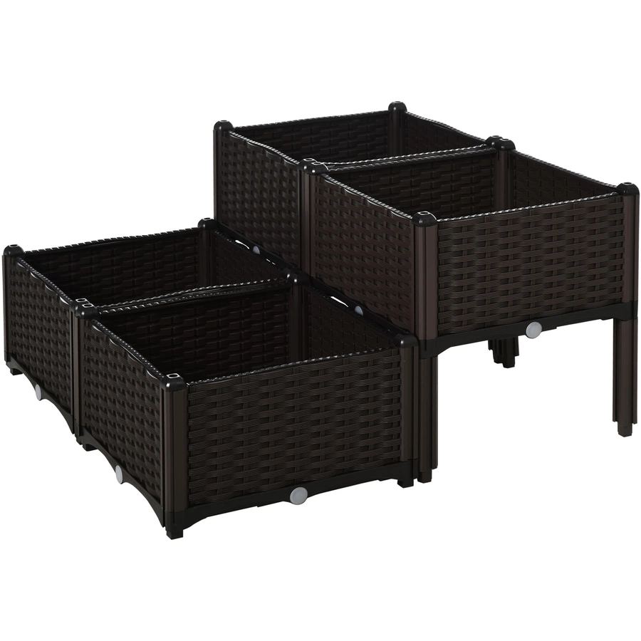 Outsunny 4-teiliges Hochbeet in Rattan-Optik dunkelbraun