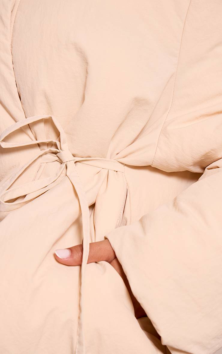 Crème Veste Matelassée Petite Taille Col Montant Avec Ceinture À Nouer