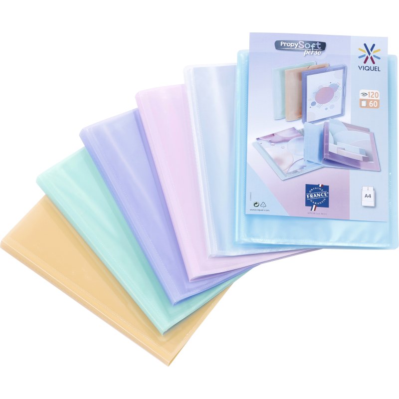 rotège-documents personnalisable 60 pochettes 120 vues - A4 - polypropylène  PROPYSOFT VIQUEL - Coloris assortis