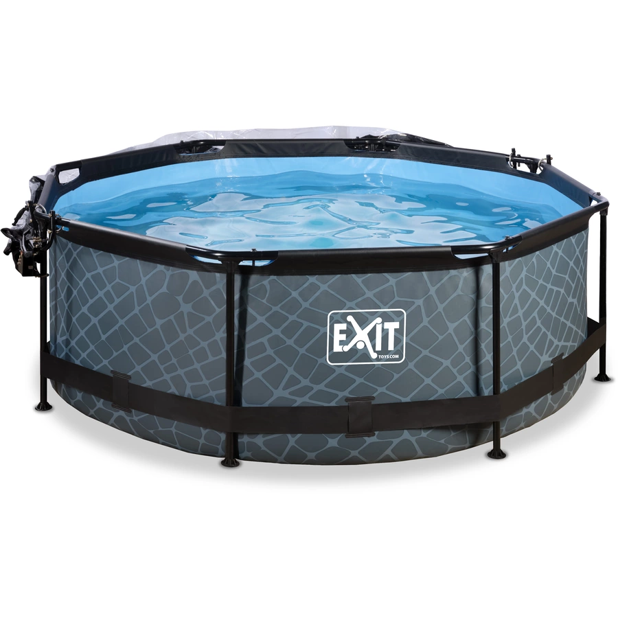 EXIT Frame Pool ø244x76cm (12v Kartusche Filterpumpe) – Grau + Sonnendach