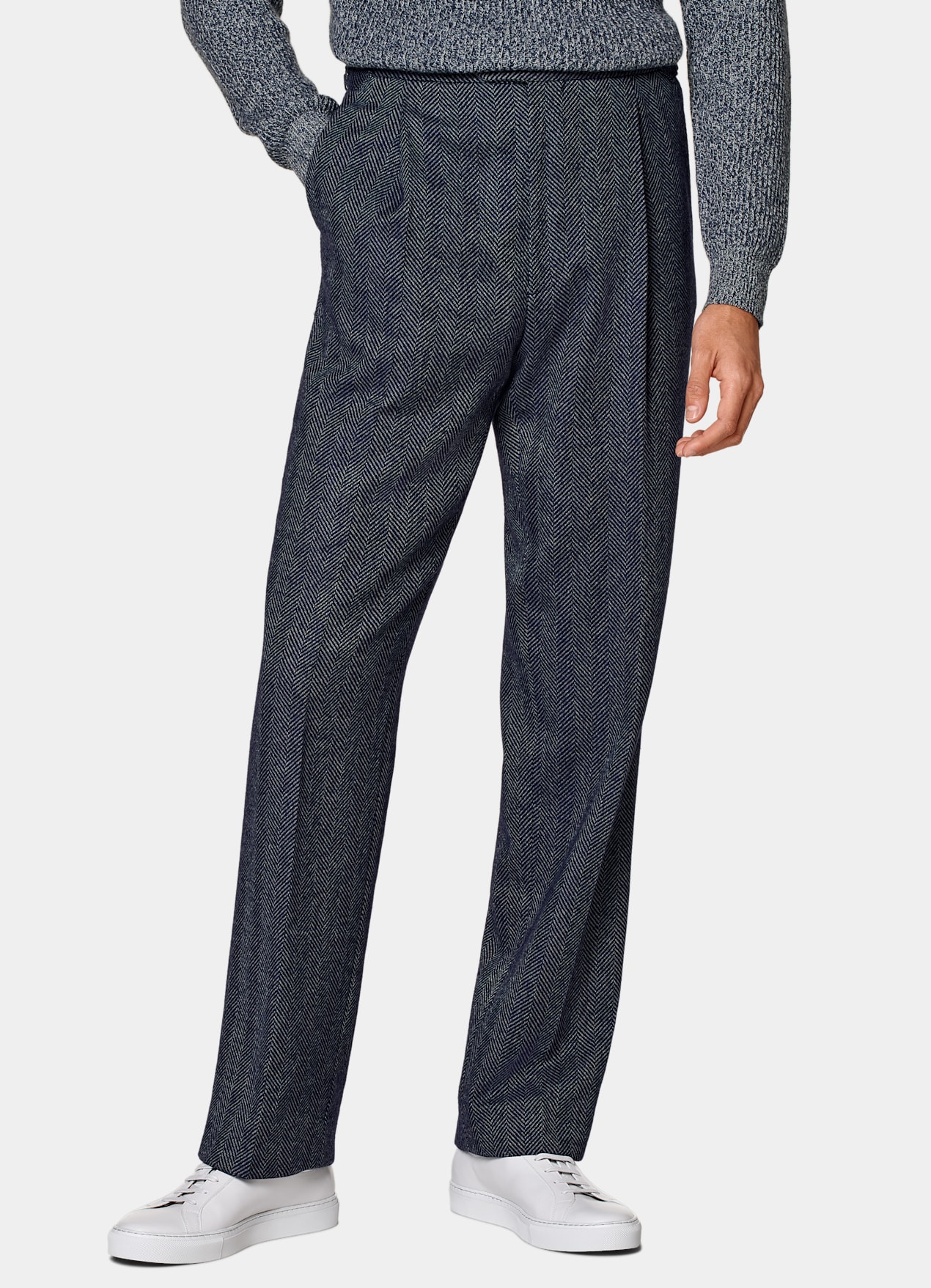 Pantalon Wide Leg Straight bleu marine à chevrons