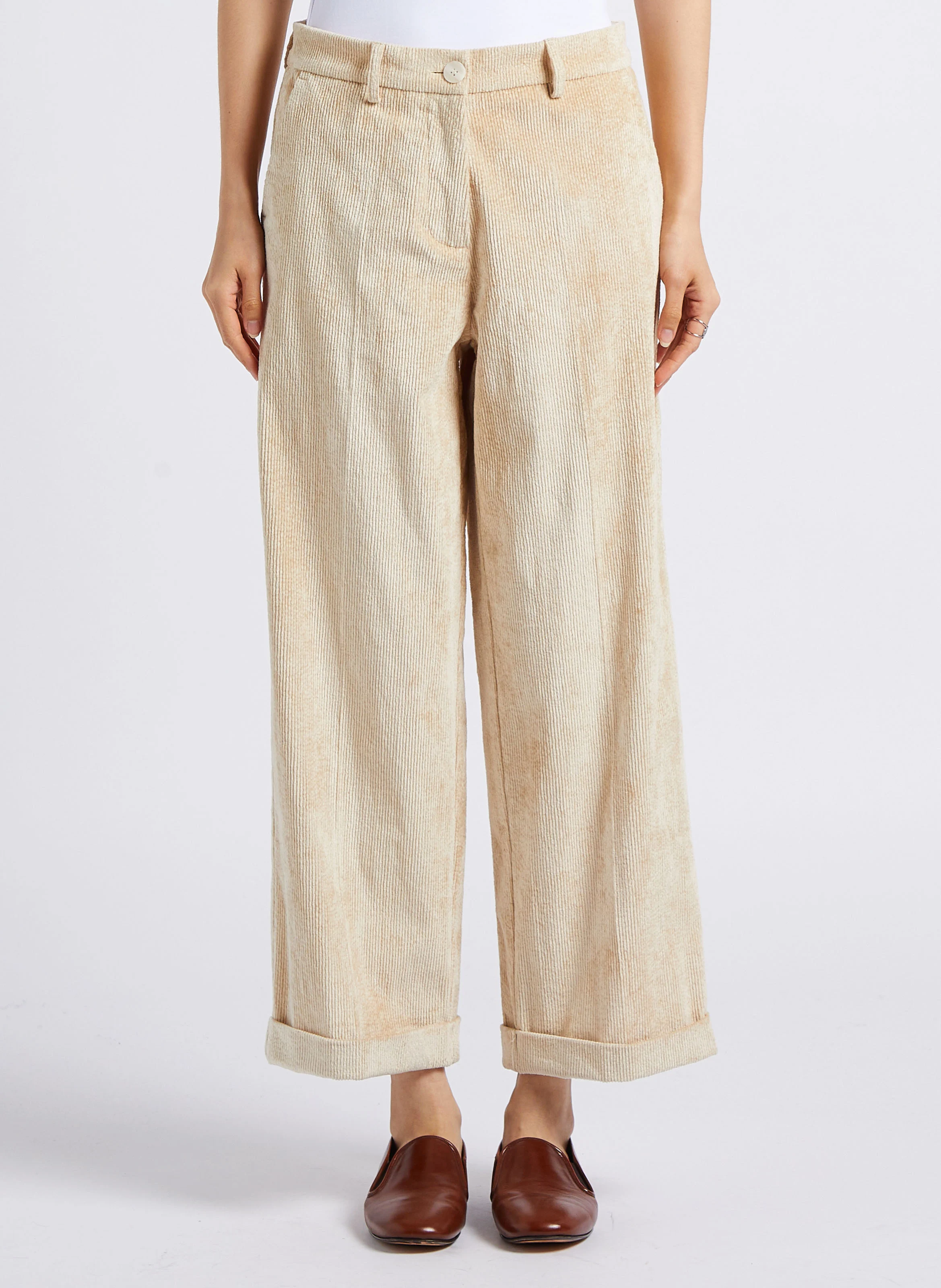 DANGO - Pantalon large en coton mélangé | Beige