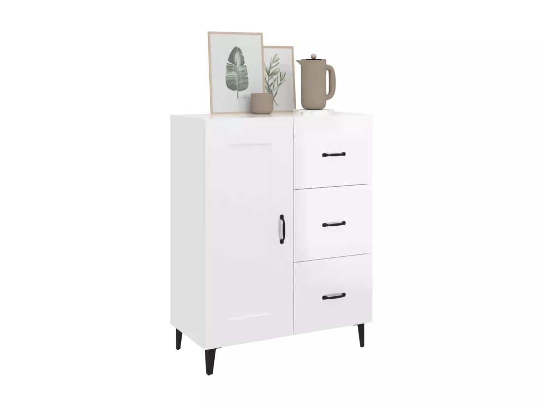 Buffet Blanc brillant 69,5x34x90 cm Bois d'ingénierie