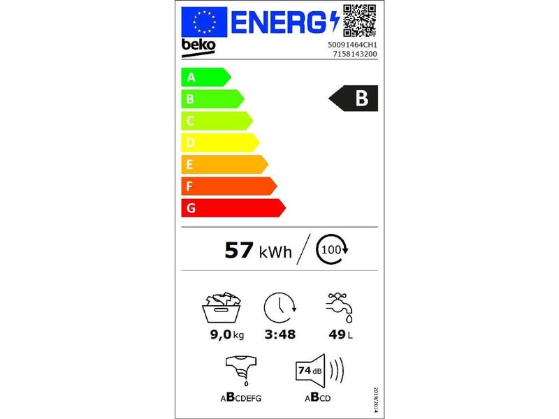 Beko Waschmaschine 50091464CH1 Links Frontloader mit 9 kg Ladekapazität