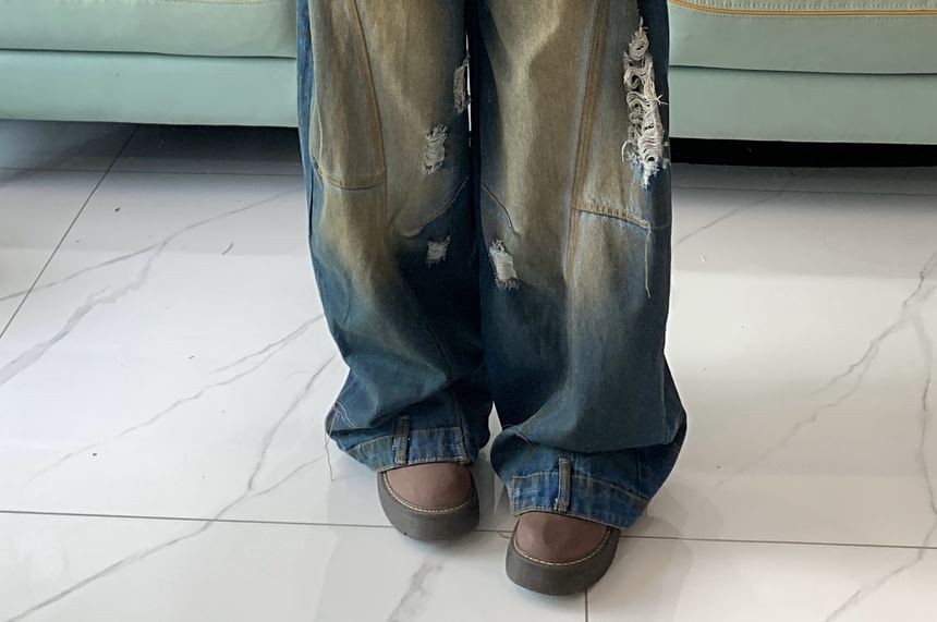 Shineon Studio - High Waist Washed Wide Leg Jeans