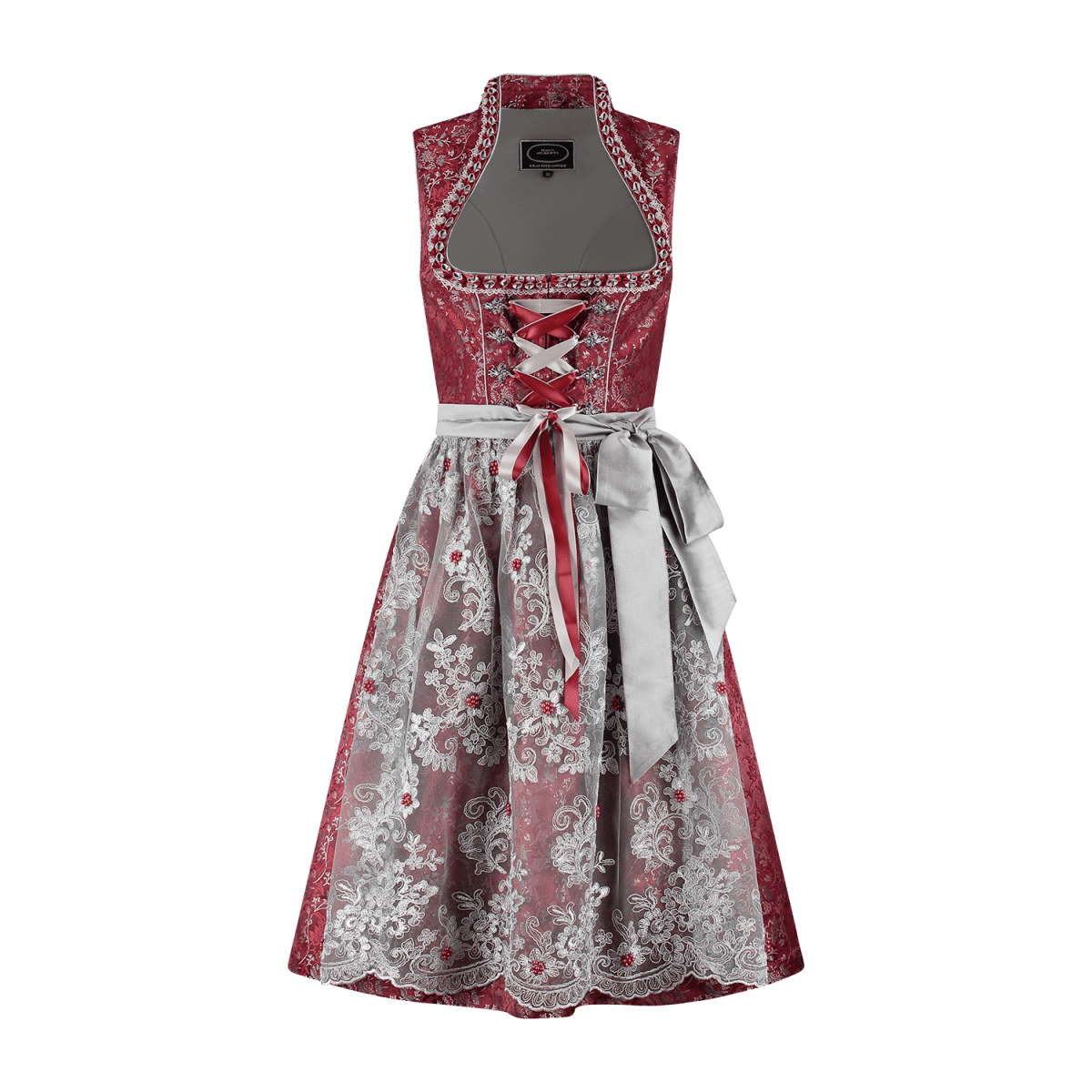 Bordeaux Rode Dirndl Jurk Oktoberfest Dames Kant 2 delig