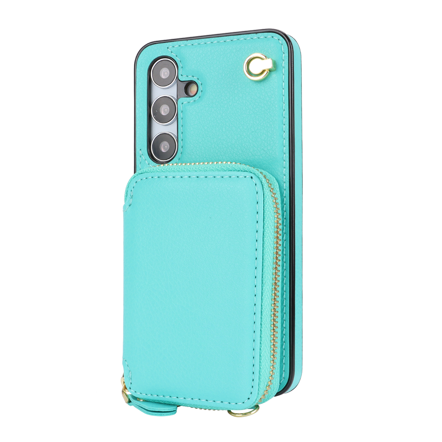 Samsung Galaxy S24  Plus Necklace Leder Schutz Hülle mit Kartenfächer   Handykette (140cm) - Türkis