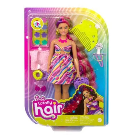 Barbie Totally Hair Puppe im Blumenlook, 21,6 cm langes Fantasiehaar, 15 Zubehörteile