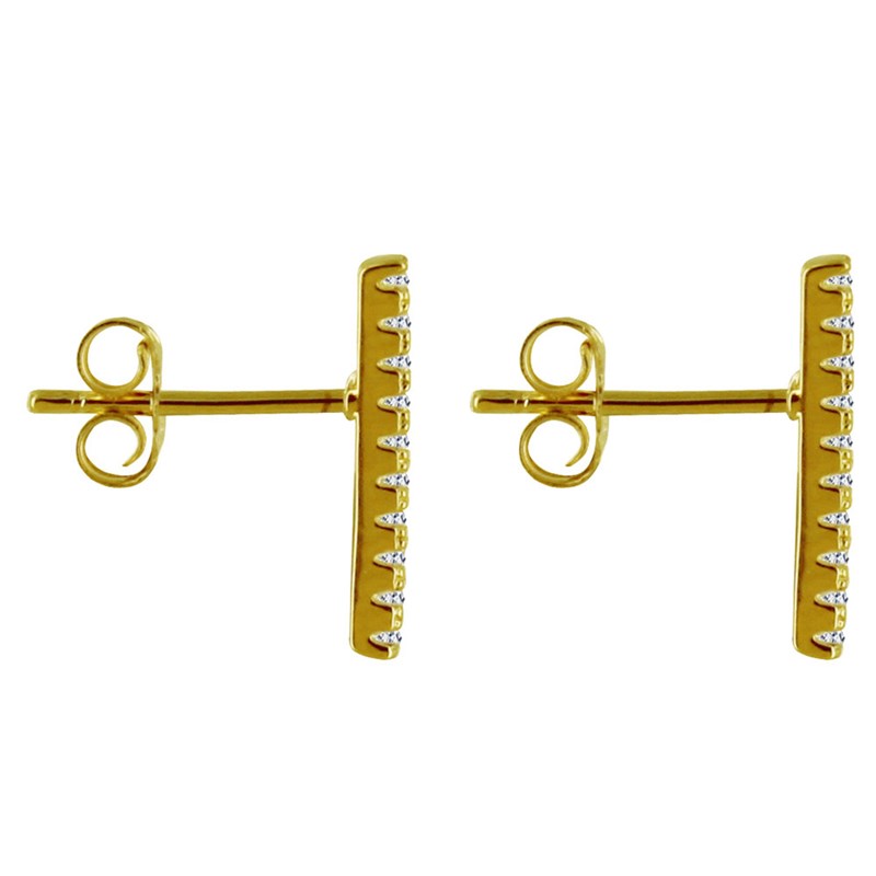 Boucles d'Oreilles Puces Plaqué Or Grande Barrette de Strass
