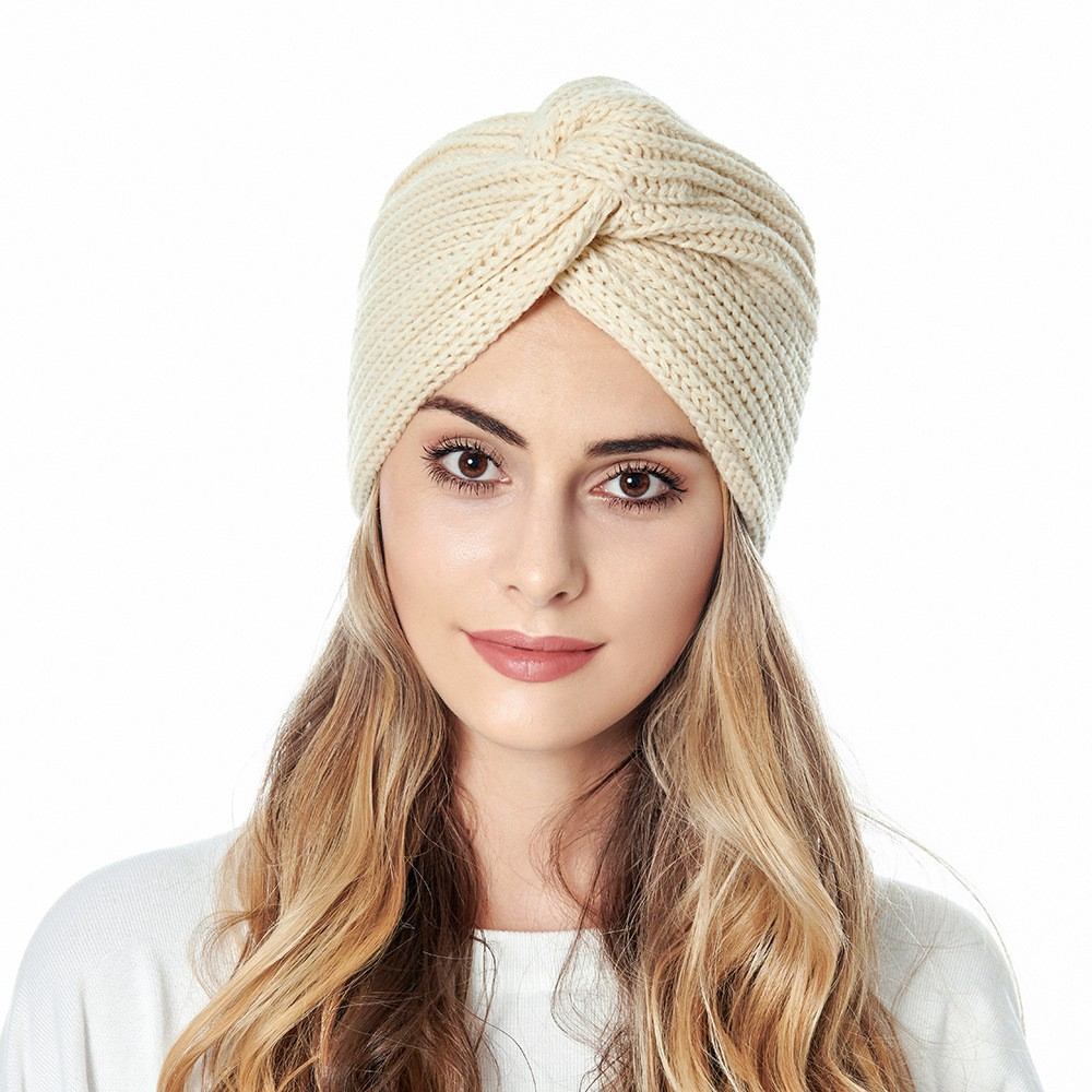 Damen Strickmütze Fashion Winter Mütze mit Knoten (One Size) - Schwarz