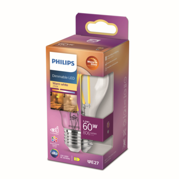 Philips LED peer E27 60W filament helder warmglow dimbaar
