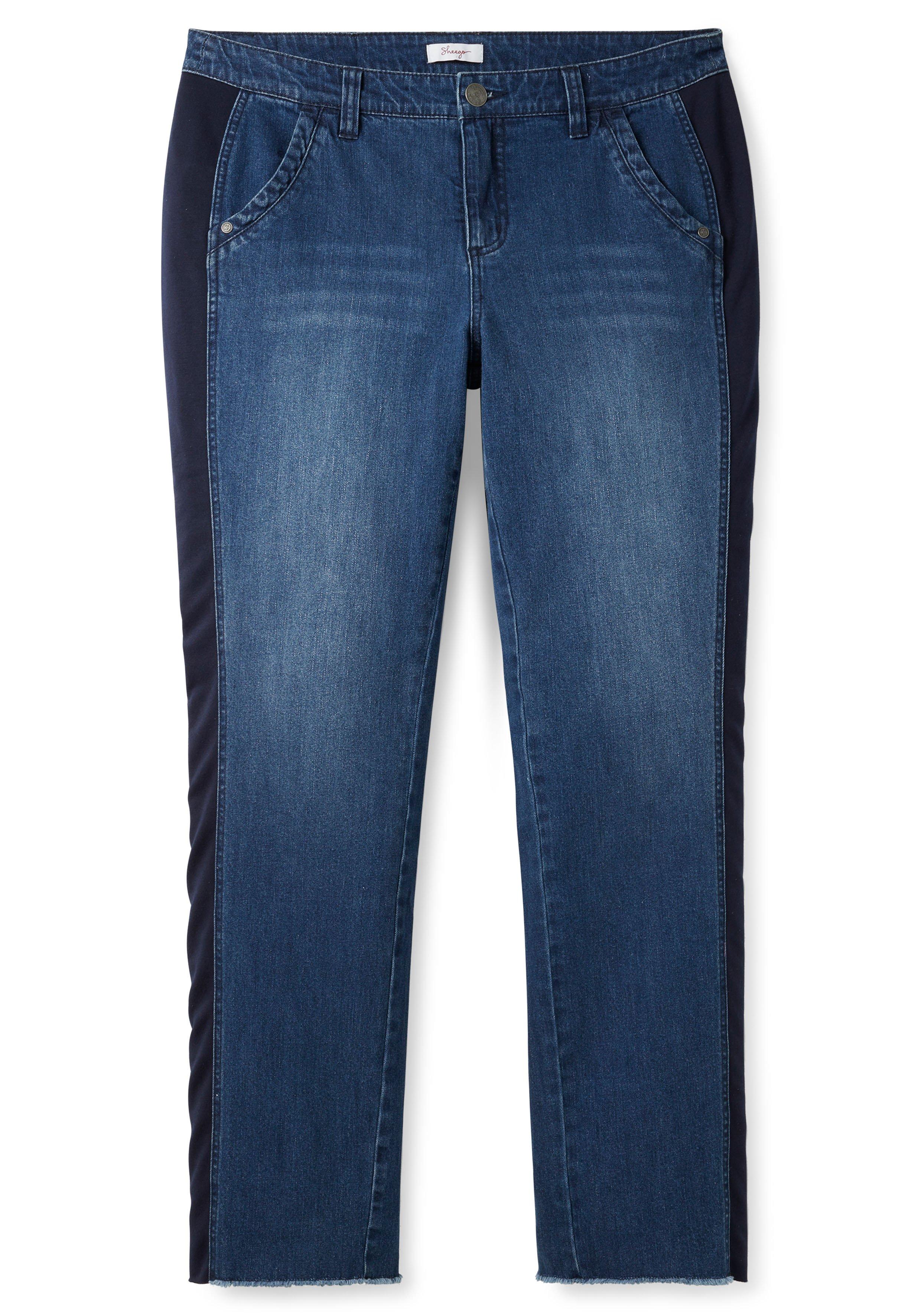 Gerade Jeans mit Jersey-Einsätzen seitlich am Bein