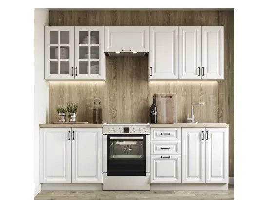 Cuisine blanc mat avec plan de travail aspect chêne sonoma CORVUS