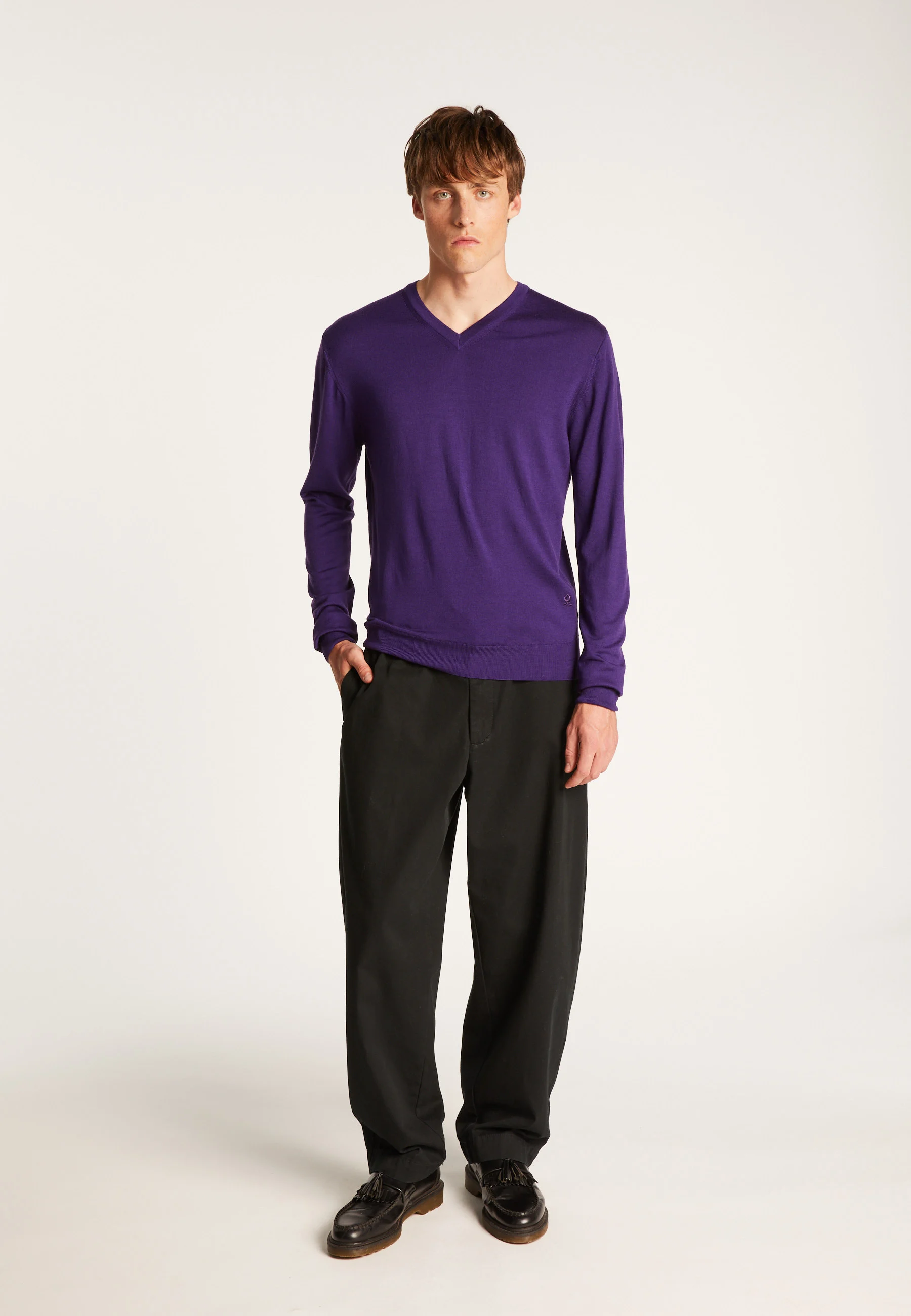 ELMOAH24 - Pull col v en laine mérinos | Violet