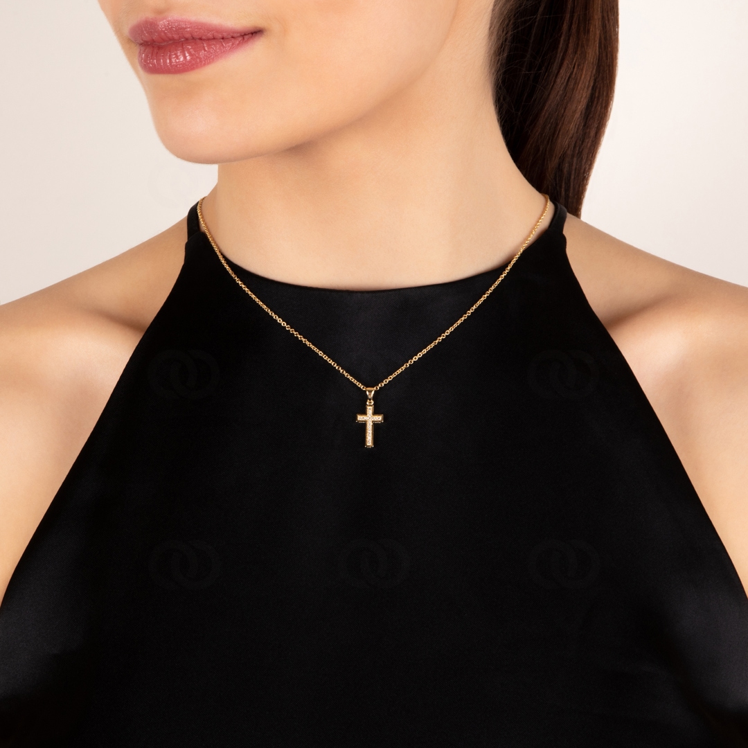 Kreuzanhänger 750/18 K Gelbgold mit Diamanten 0.08 ct H/si