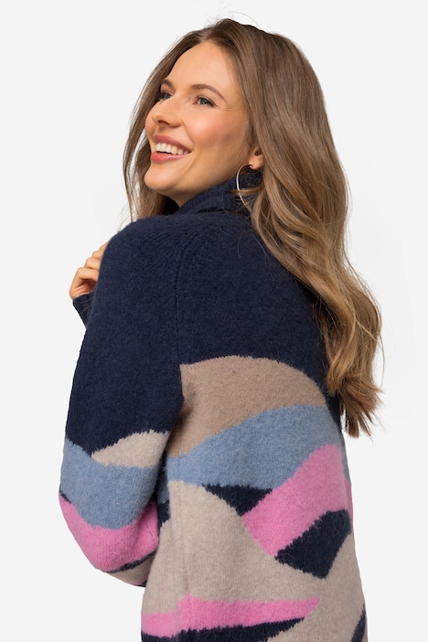 Pullover, Wellen-Muster, Rollkragen, Raglan-Langarm