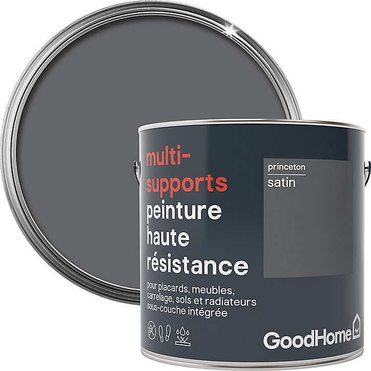 Peinture haute résistance multi-supports GoodHome gris Princeton satin 2L
