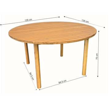 Tuintafel Roos teak acacia hout ø 135 cm