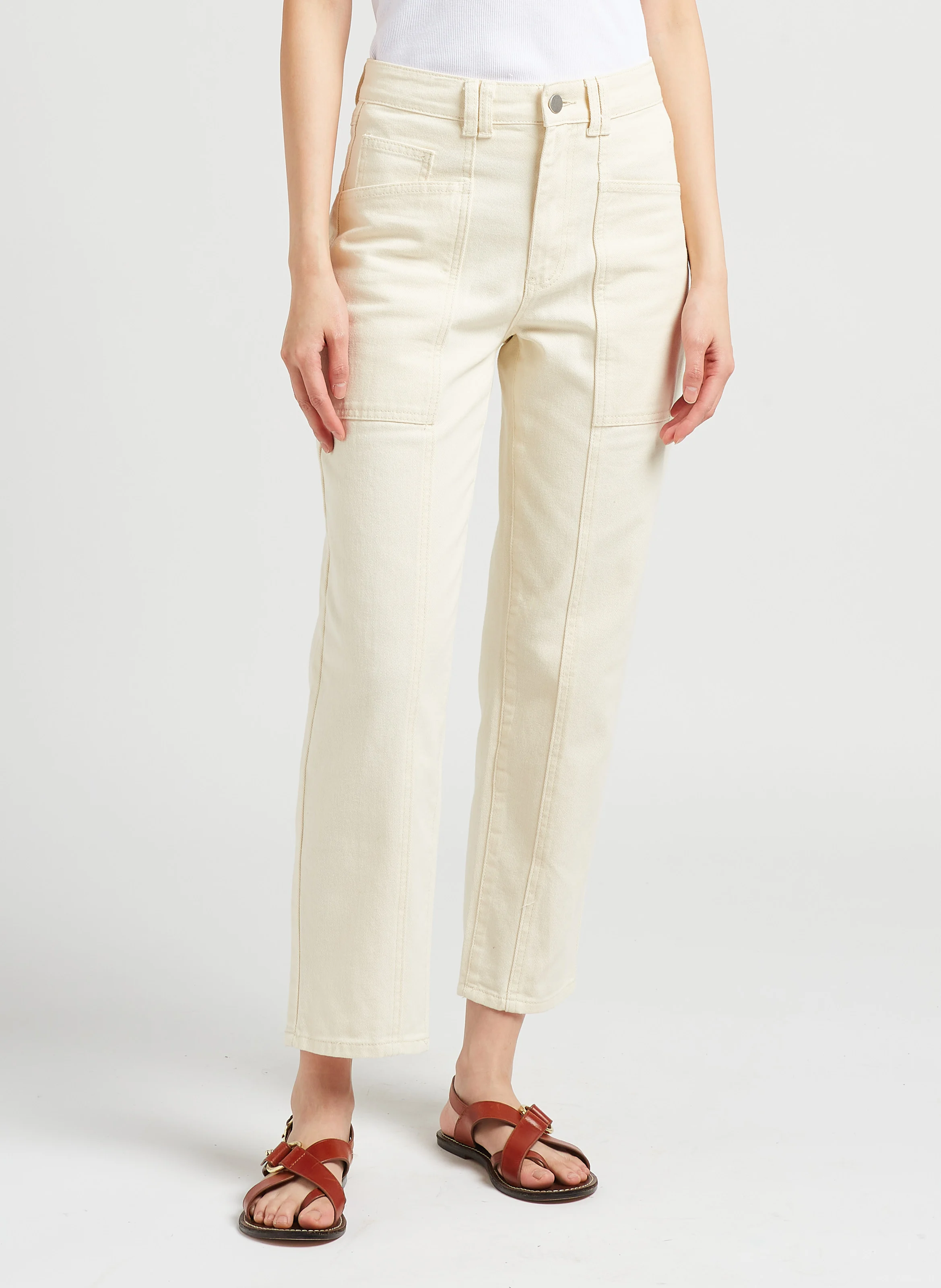 Jean droit en coton| Beige