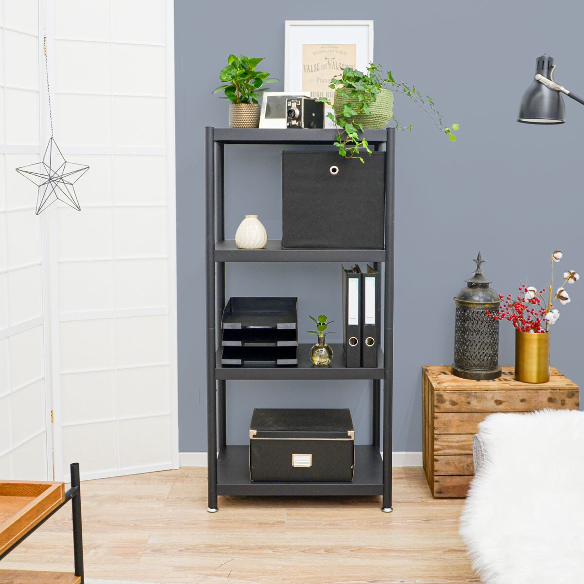 Industrial Design Metallregal 61x41x130 Standregal 4 Ebenen Metall Regal Schwarz