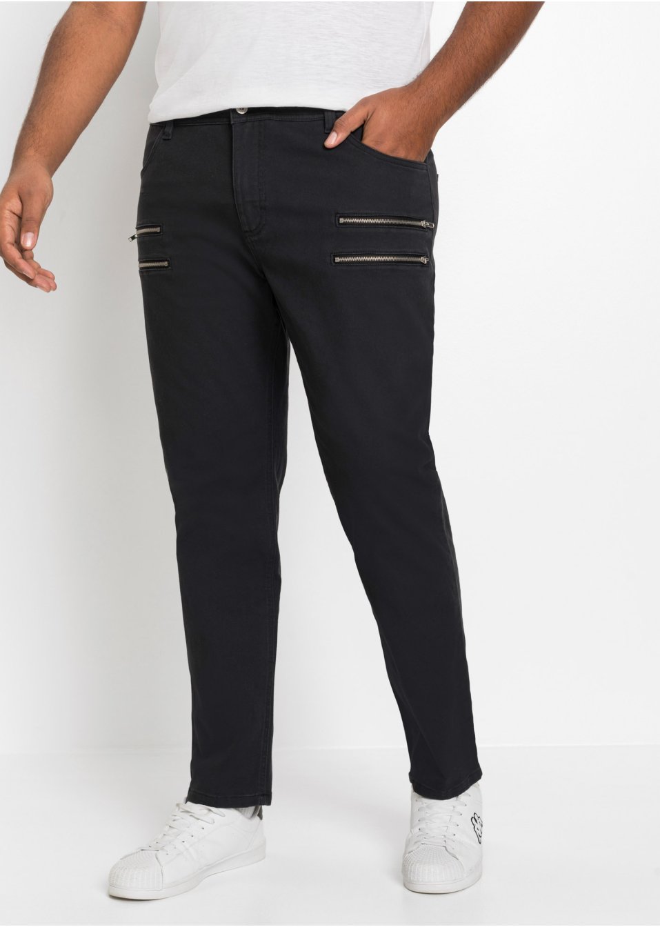 Pantalon extensible Regular Fit avec poches zippées décoratives, Tapered