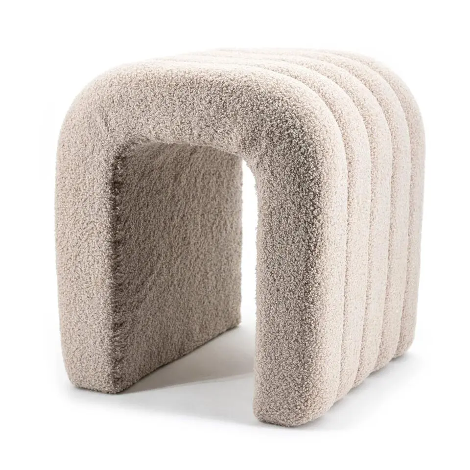 Poef Bouclé Taupe - Zithoogte 45 cm - Japandi Stijl