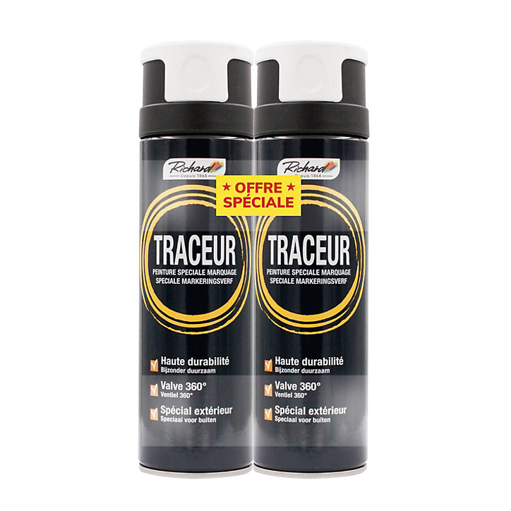 Lot 2 peintures aérosol traceur spéciale marquage Richard blanc 400ml