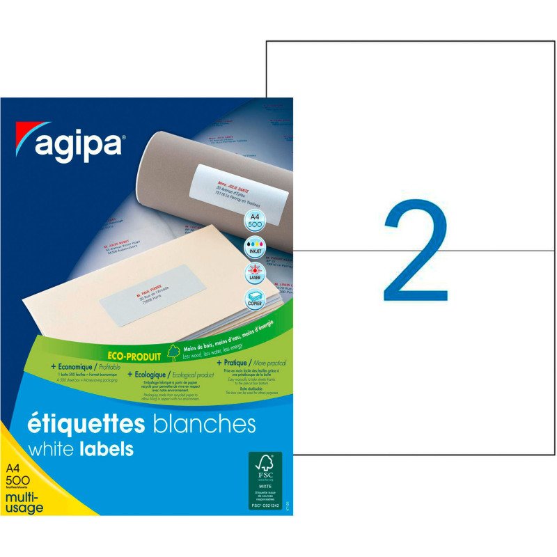 Etiquette adresse multi usage 210 x 148,5 mm Agipa 100806 blanche - Boite de 1000