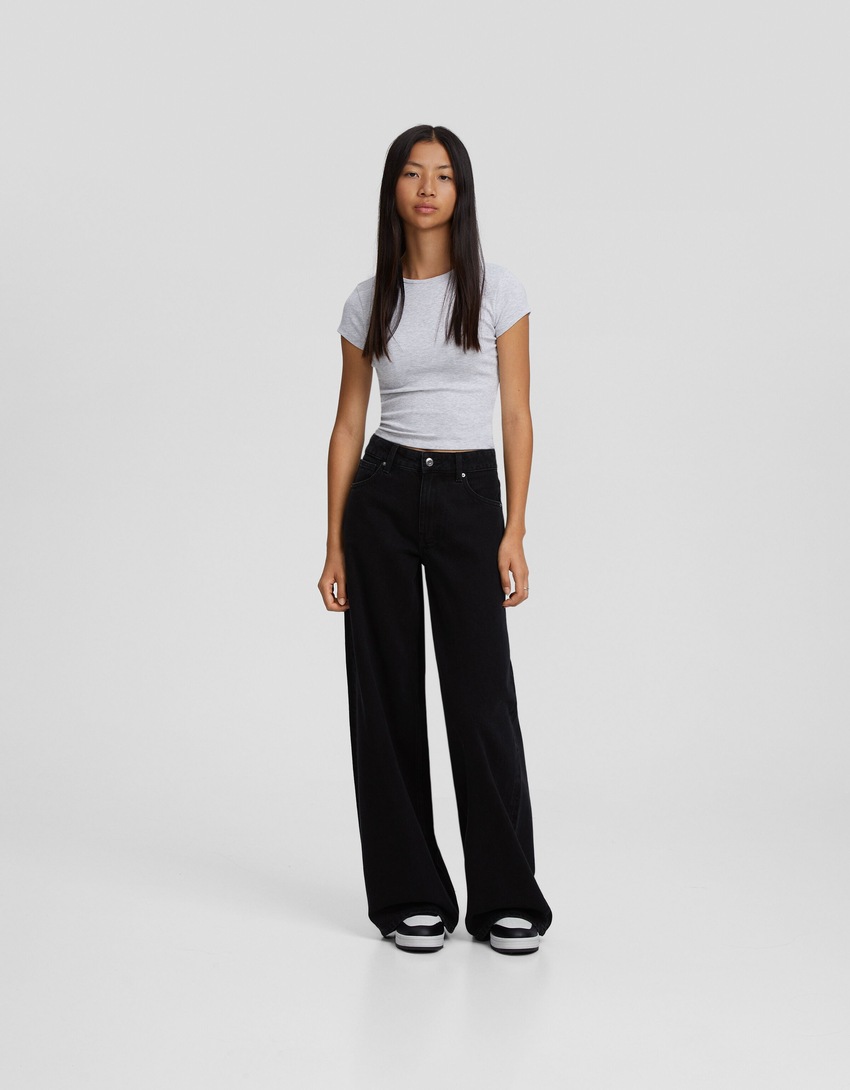 calça jeans de perna larga
