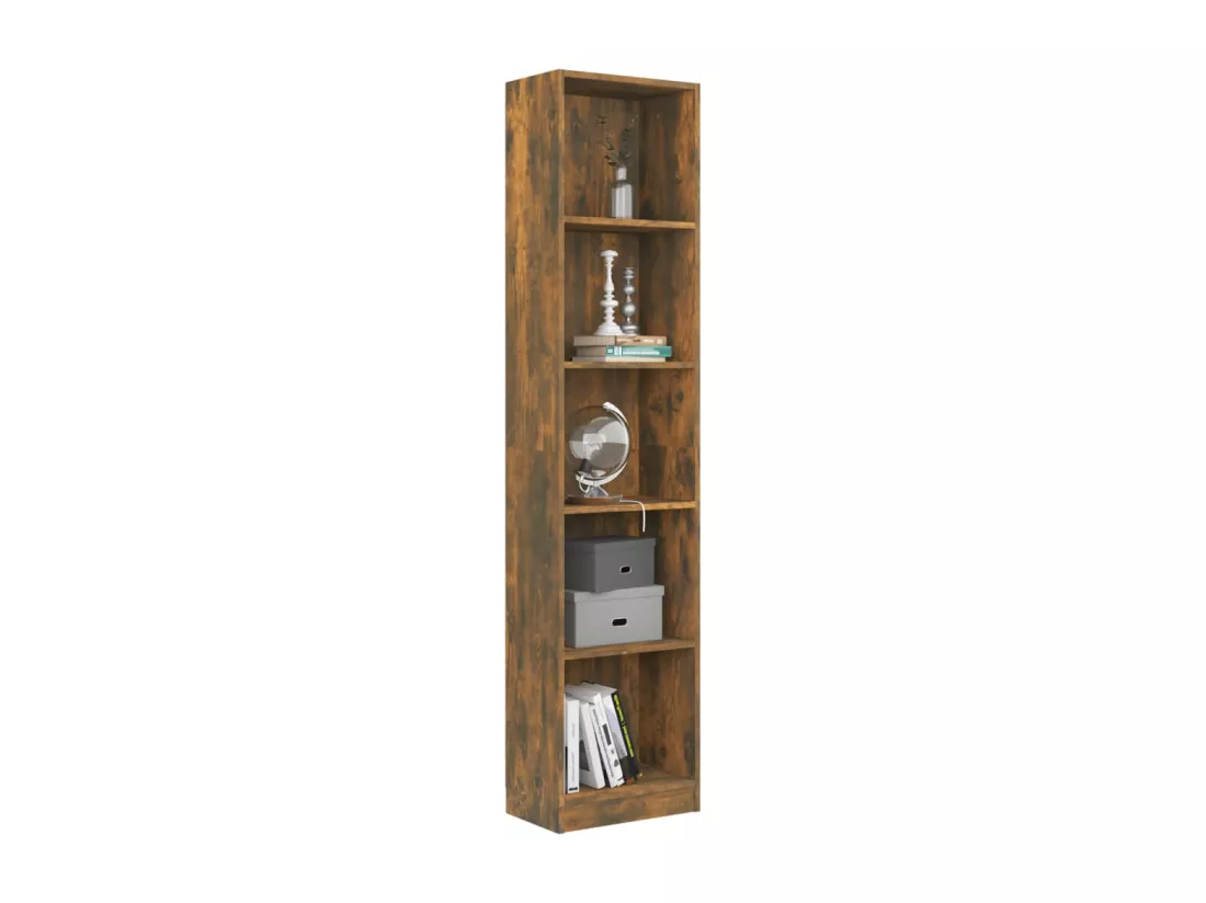 Bibliothèque 5 niveaux Chêne fumé 40x24x175cm Bois d'ingénierie