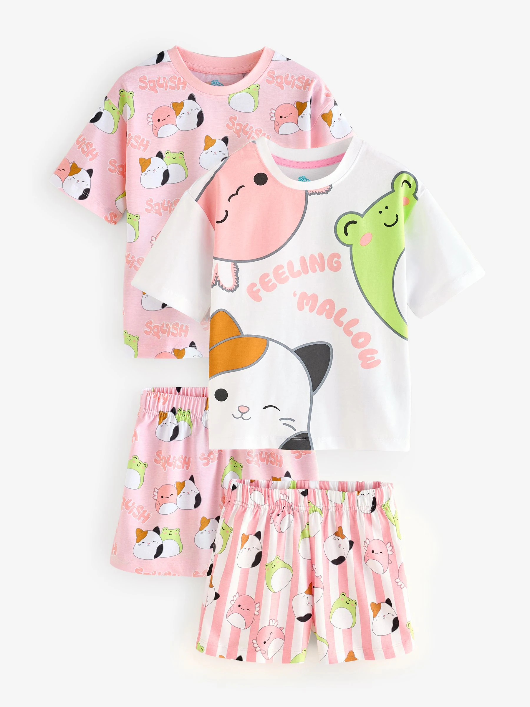 Vanilla Underground Meisjes Squishmallows Pyjama Set met Korte mouwen en korte broek 100% katoen Grootverpakking van 2
