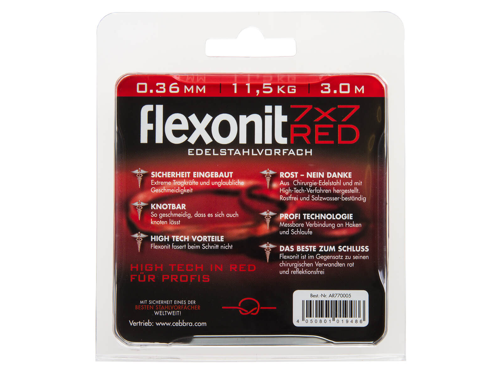 3 m flexonit Stahlvorfach 7x7 RED - 6.8 kg (0.27 mm)