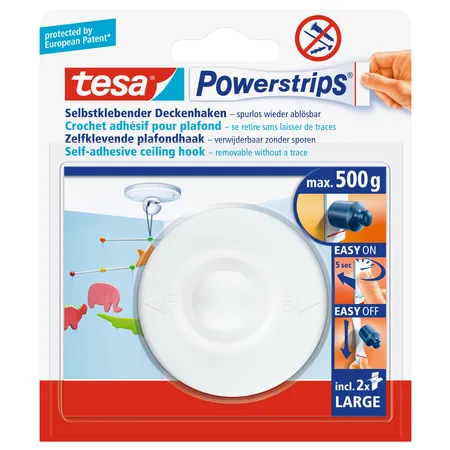 tesa Powerstrips selbstklebender Deckenhaken, weiß