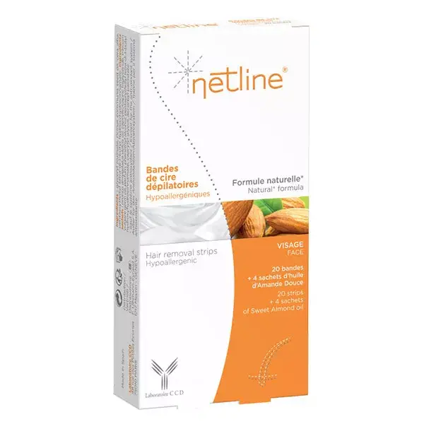Tiras de cera depilatória facial Netline, 20 unidades.