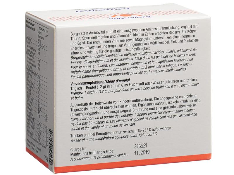 Burgerstein Aminovital Grapefruit 20 Beutel Vegane Aminosäurenmischung