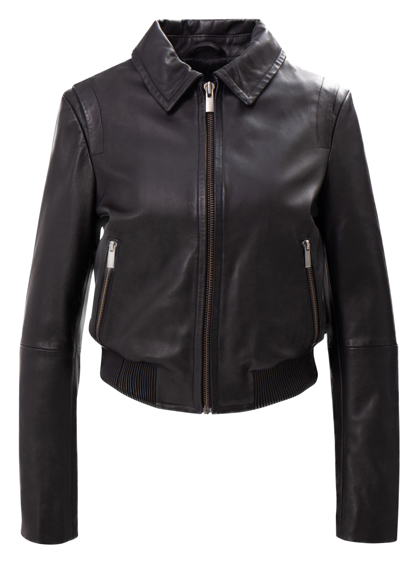 Veste courte en cuir | Noir