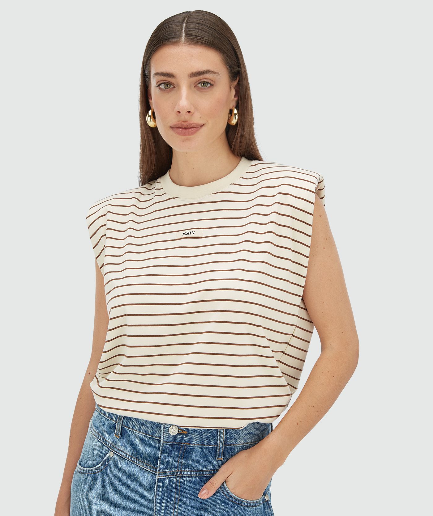 JV-SUE regular fit T-shirt met logo - creme white dark brown