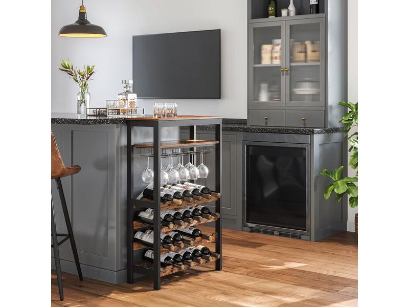 Songmics Weinregal für 24 Flaschen, aus Bambusholz Weinregal im Industrie-Design mit Glashalter