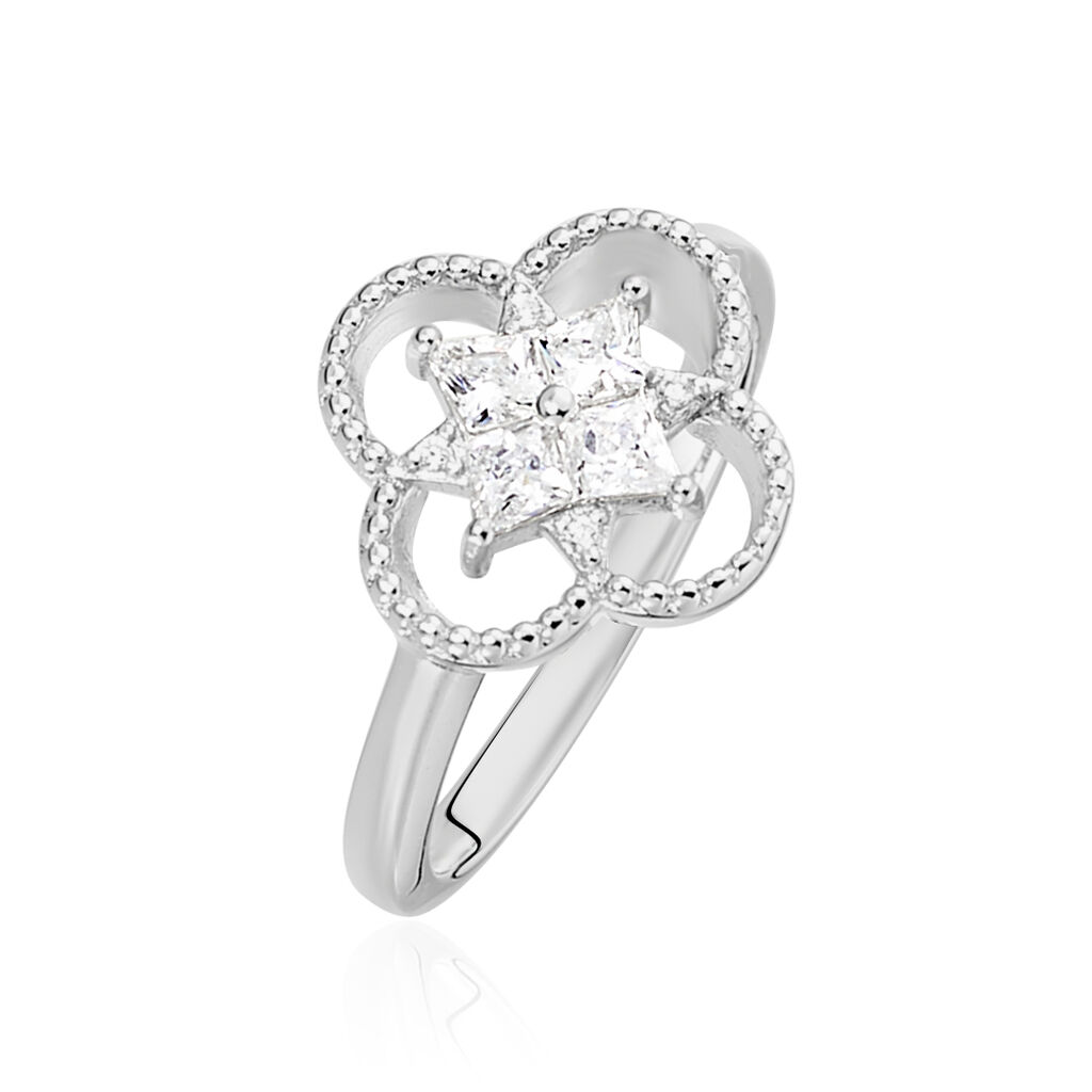 Bague Laetizia Fleur Argent Blanc Oxyde De Zirconium