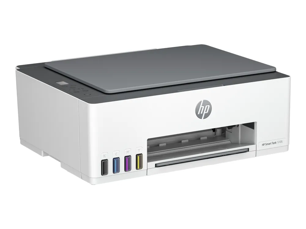 HP Smart Tank 5105 All-in-One - Multifunktionsprinter - farve - blækprinter - kan genopfyldes - Legal (216 x 356 mm) (original) - A4/Legal (medie) - op til 10 spm (kopiering) - op til 12 spm (udskriver) - 100 ark - USB 2.0, Wi-Fi(n), Bluetooth - lys