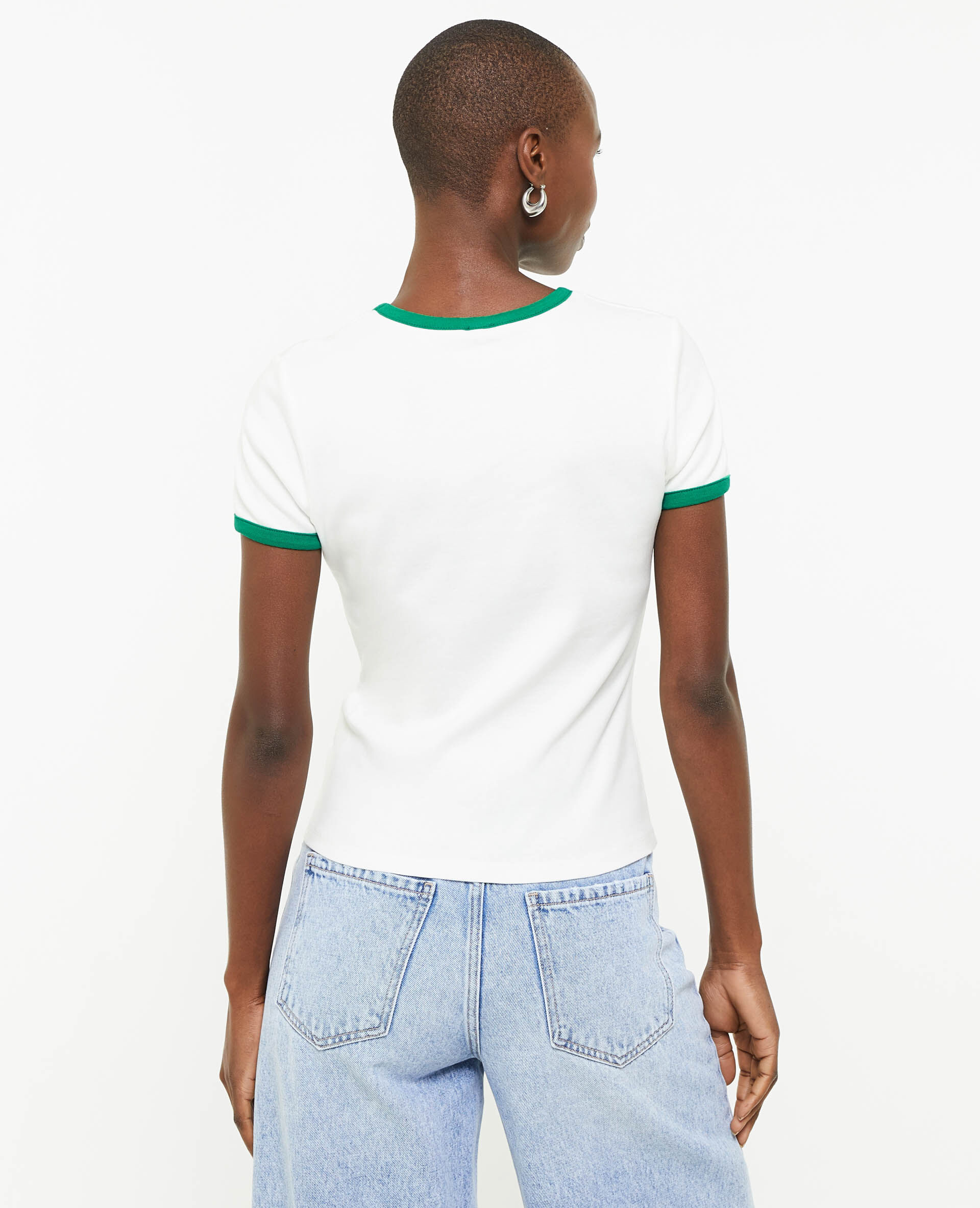T-shirt manches courtes avec bords contrastés - Blanc