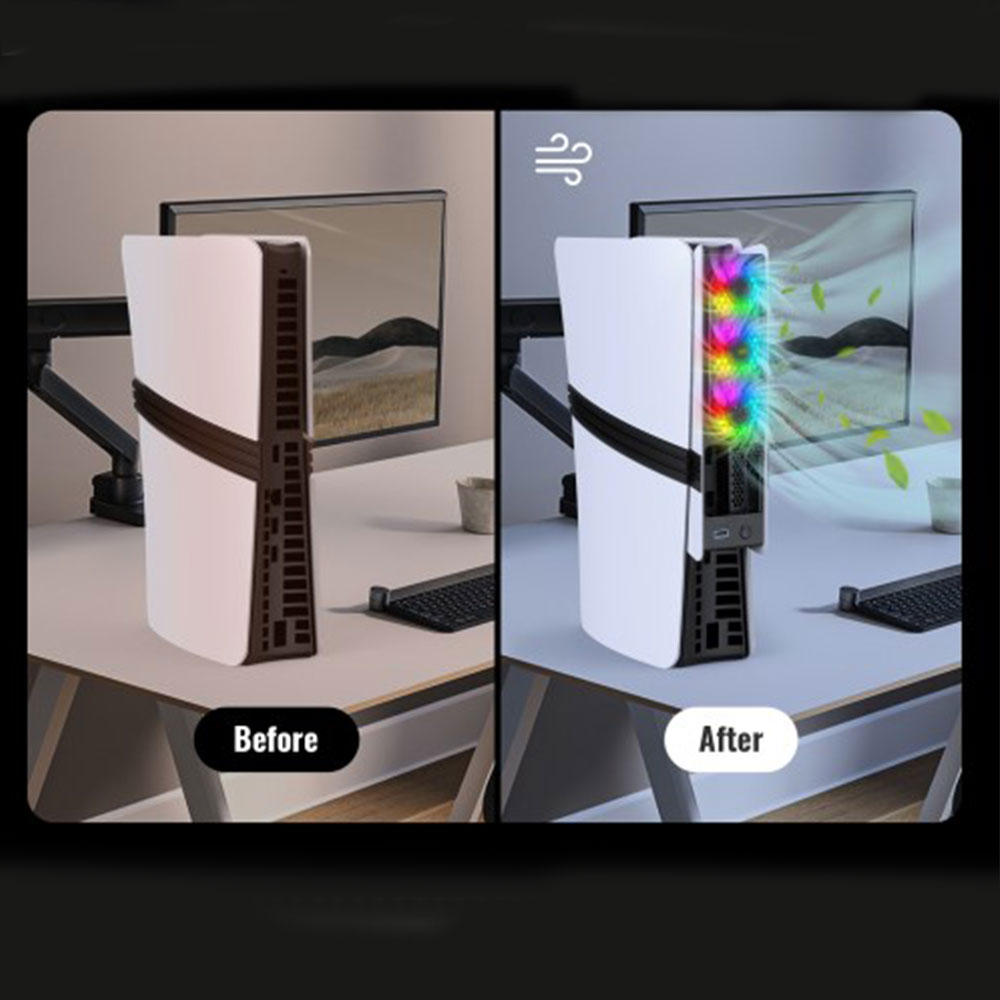 Sony PlayStation PS5 Slim / PS5 Pro USB A Kühler / Lüfter mit RGB Beleuchtung - Schwarz / Weiss