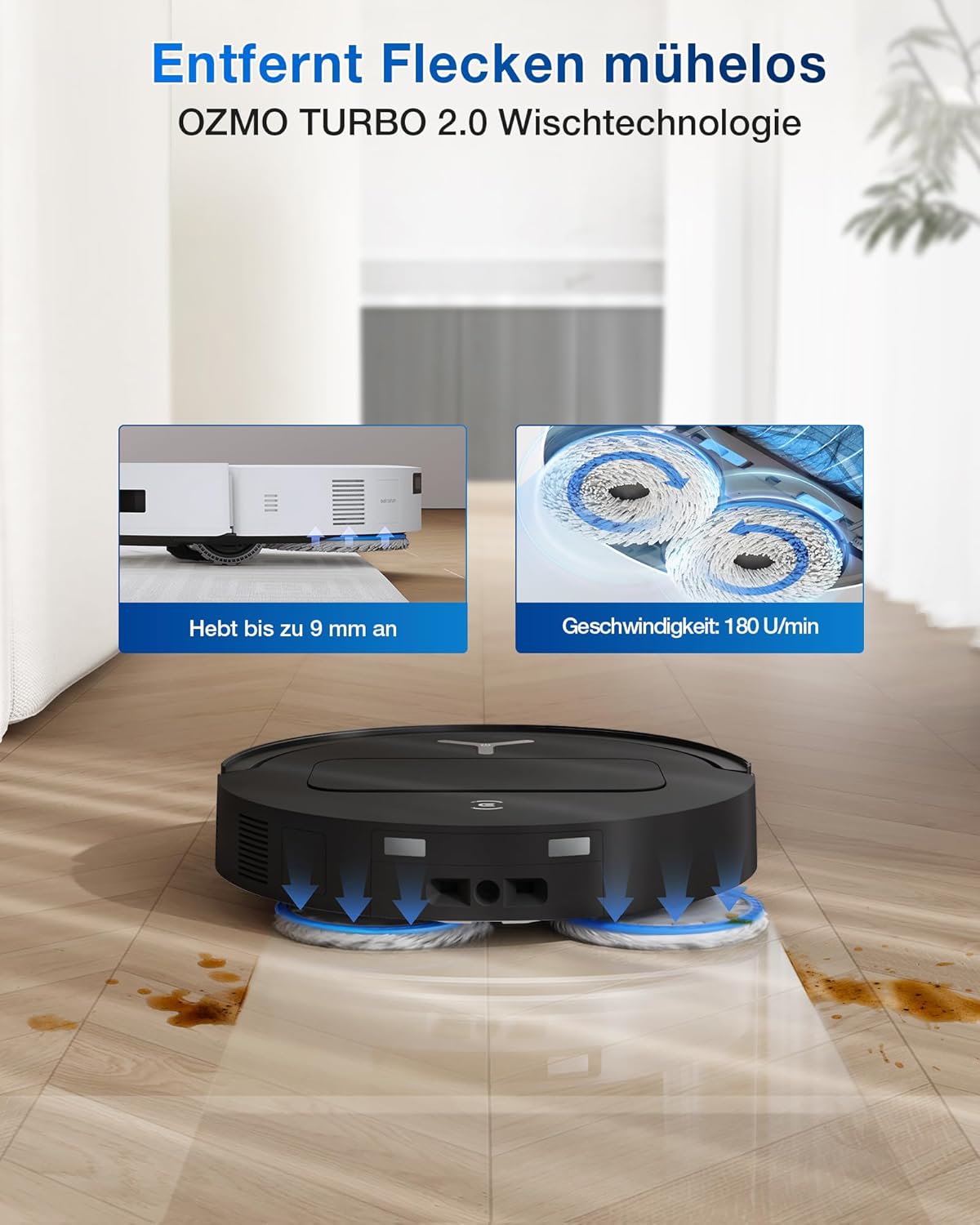ECOVACS DEEBOT T50 OMNI Gen2 Saugroboter mit Wischfunktion, 21.000 Pa, Ausziehbare Seitenbürste und Mopp, ZeroTangle 2.0, Moppwäsche mit 75°C heißem Wasser, All-in-One Station, ultradünn 81 mm,Schwarz