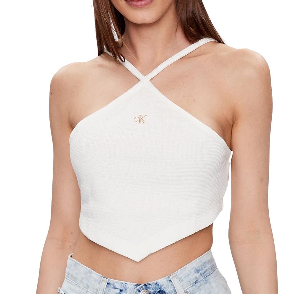 Calvin Klein Jeans Top Blanc Femme Calvin Klein Jeans Waffle Halter